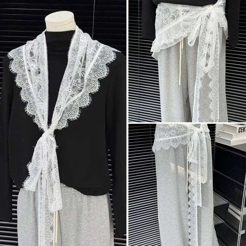 Embroidered Flower Lace Mini Skirt Irregular See Through Lace Up Ruffles Skirt High Waist Harajuku Ruched Skirts