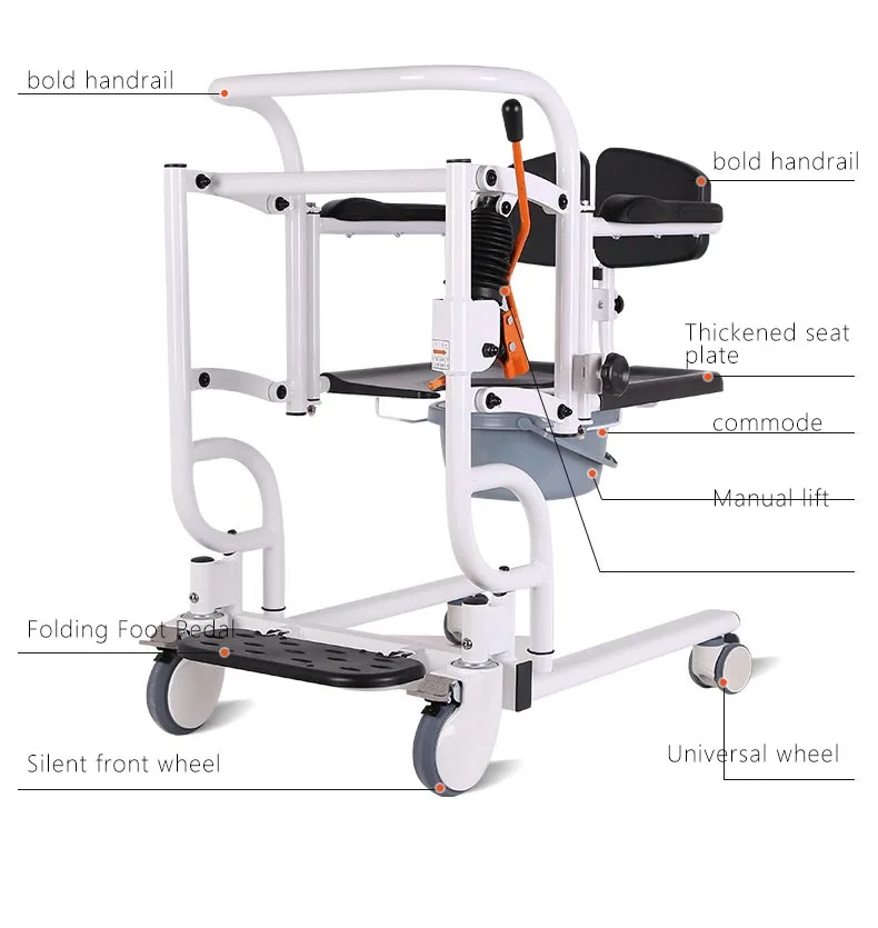 Easy Operate Manual Patient Lift Transfer Chair Bath Stool  Disabled Elderly Moving Chair Toilet