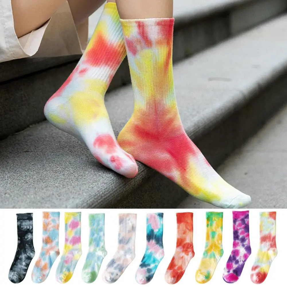 Tie-dye Socks Colorful Tie-dye Unisex Basketball Socks with High Elasticity Anti-slip Features for Mid-tube for Sweat-absorption