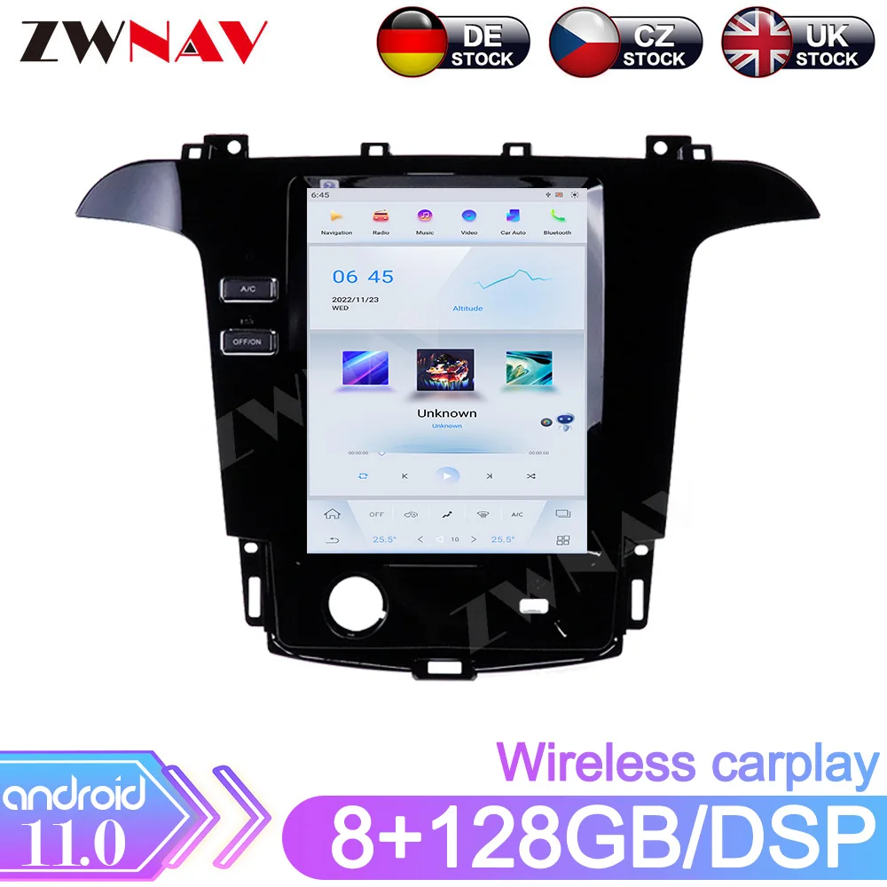 Tela de toque vertical de 12.1 polegadas android 11 player para ford s max galaxy 2007-2015 gps áudio estéreo unidade principal de rádio automático carplay