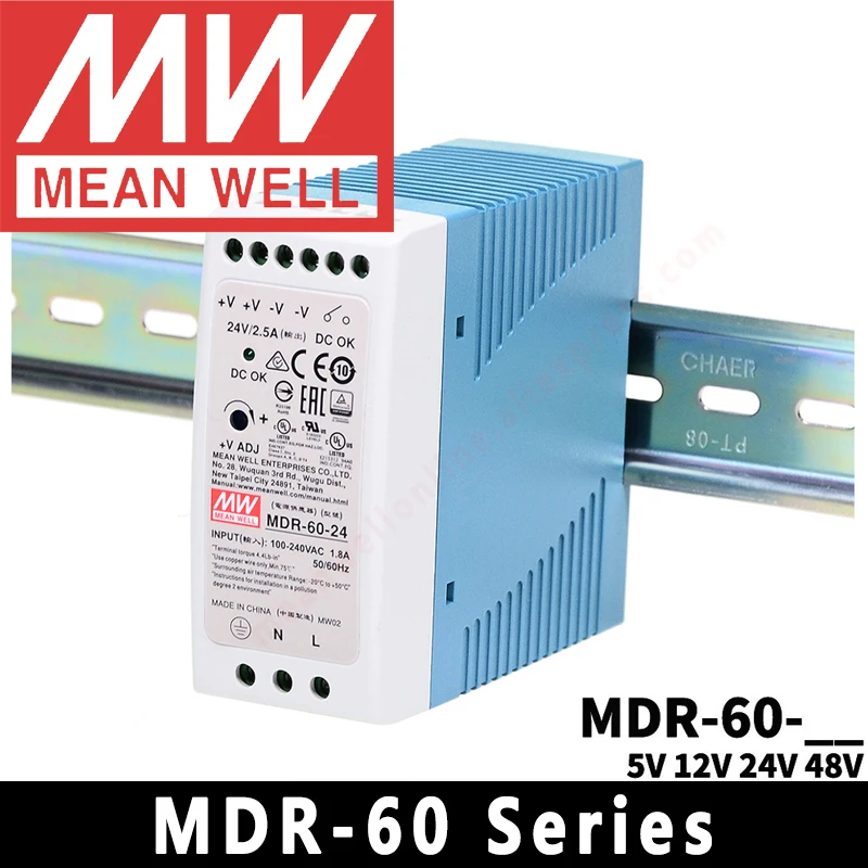 

Mean Well DIN Rail Ultra Slim LED Driver MDR-60 Series meanwell 5v/12v/24v/48v LED Transformer LED Power Supply Adapter