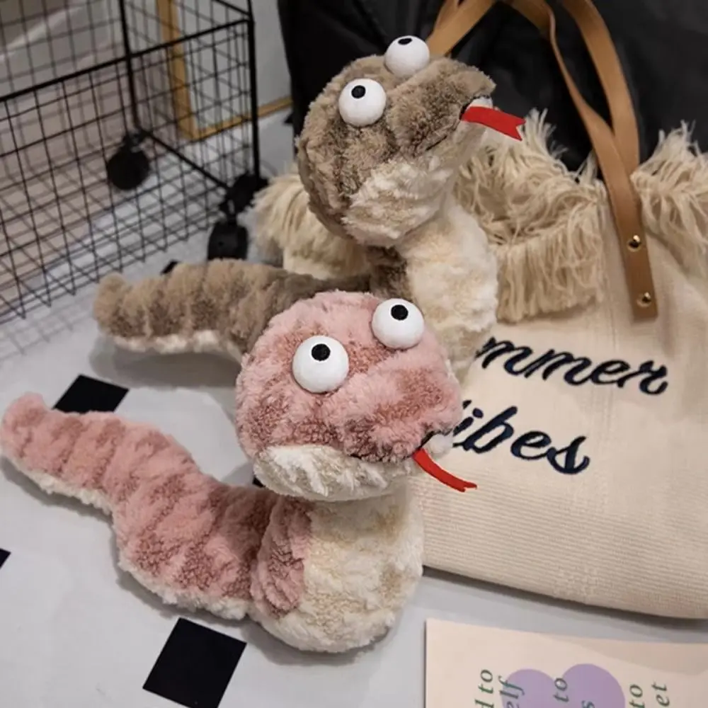 

High Quality Fluffy Big Eyes Snake Plush Toys 45-70cm Soft Cartoon Stuffed Animal Comfortable Big Head Snake Appease Doll Sofa