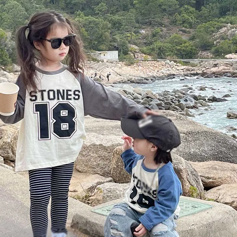 Spring Autumn Kids Long Sleeve T-shirt Children Boy Girl Letter Print Casual Tops Kids Simple Tee Clothes