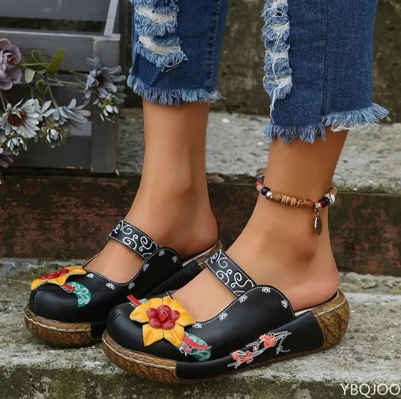 Women Summer Shoes 2022 New Comfort Roman Platform Sandals Women Flower Non-slip Plus Size Baotou Wedge Ladies Slippers