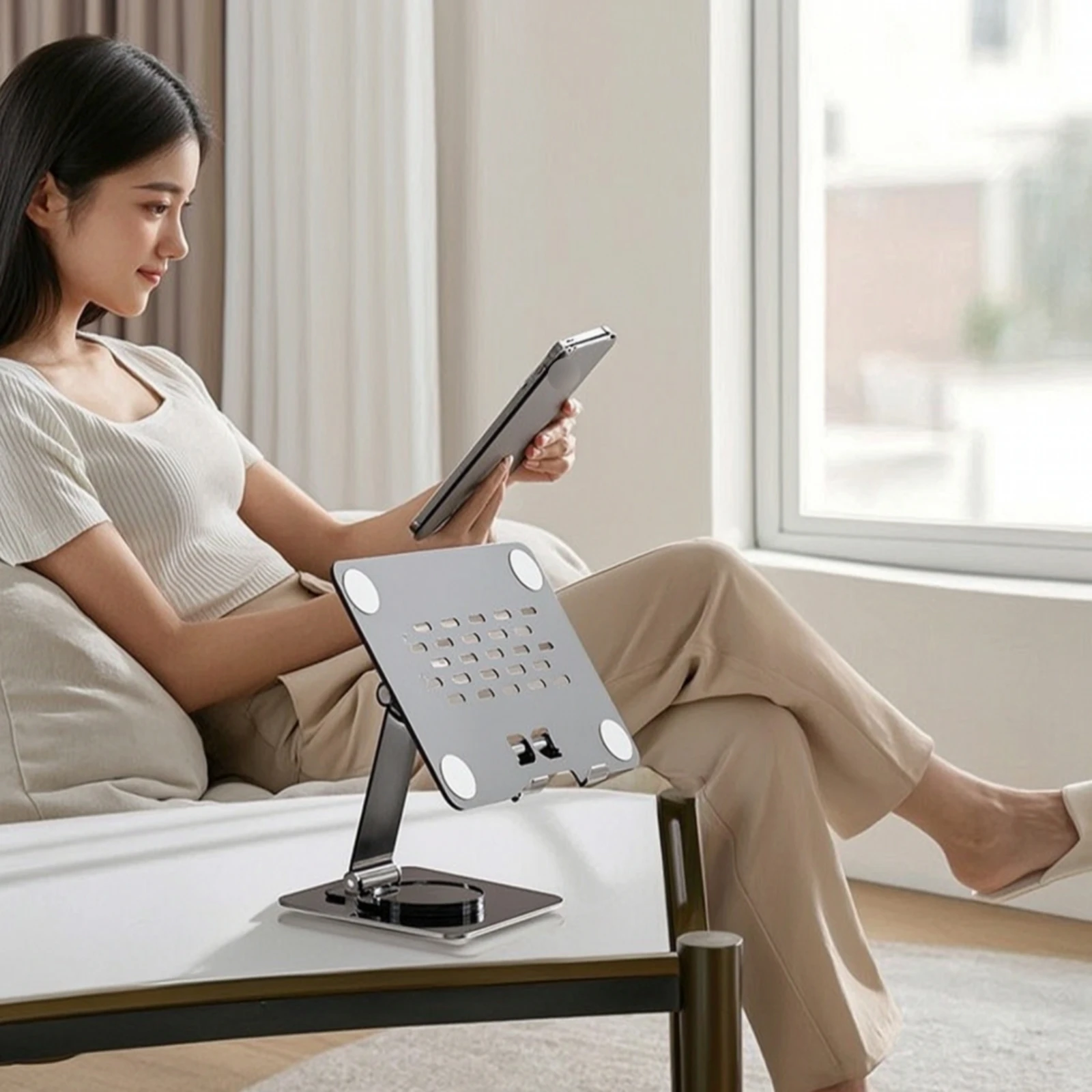 Adjustable Tablet Holder with Anti-slip Pads Metal Desktop Book Stand E-reader Stand for Work and Study