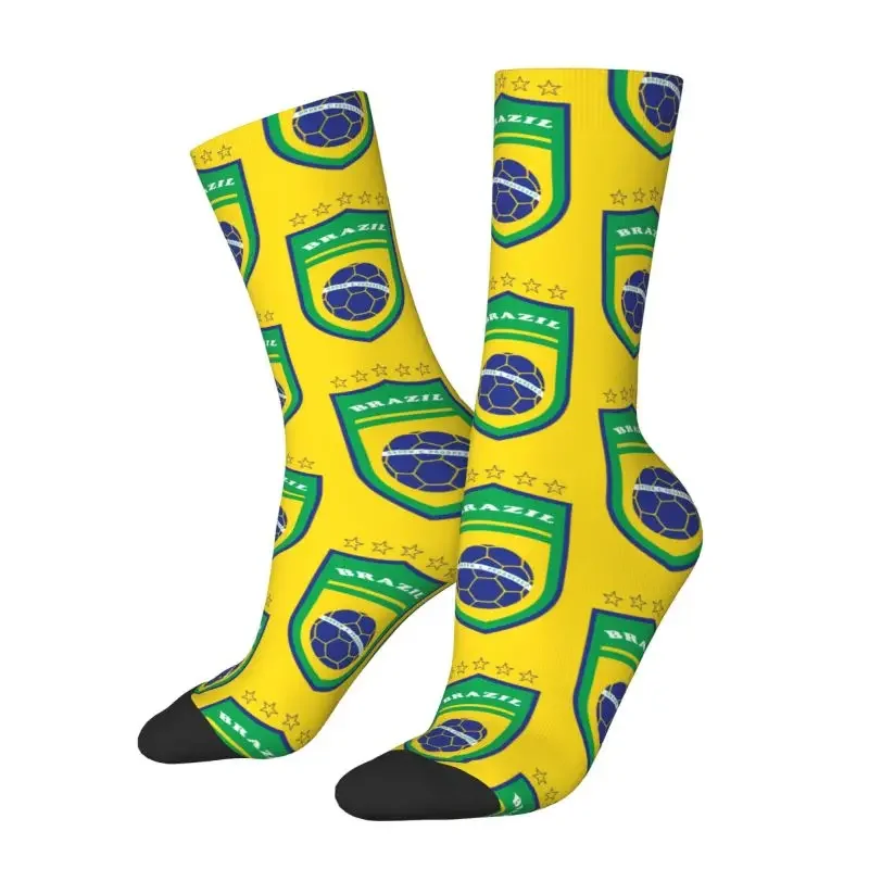 Novelty Print Flag Of Brazil Football Socks for Men Male Women Stretchy Summer Autumn Winter Brazilian Proud Crazy Crew Socks