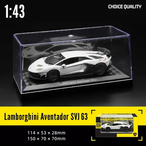 CCA MSZ 1:36 ~ 1:47 Lamborghini Aventador SVJ 63 Maserati Land Rover Guard BMW Benz Modello di auto con casco Scatola acrilica Auto in lega