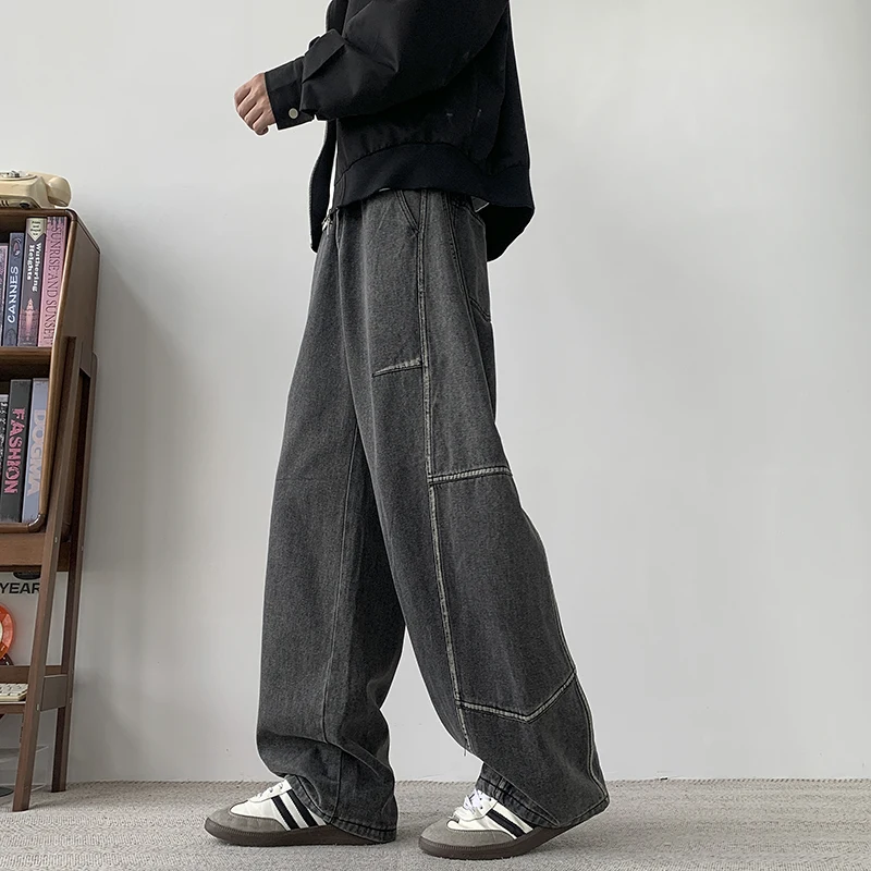 

2026 Spring Denim New Pleated Wide Leg Pants Men's Straight Leg Jeans