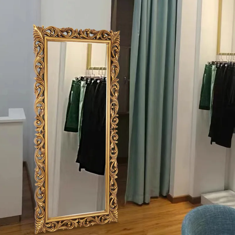 Hollow out carved French retro full body mirror European dressing mirror Household wall mounted large mirror Clothing store fitt