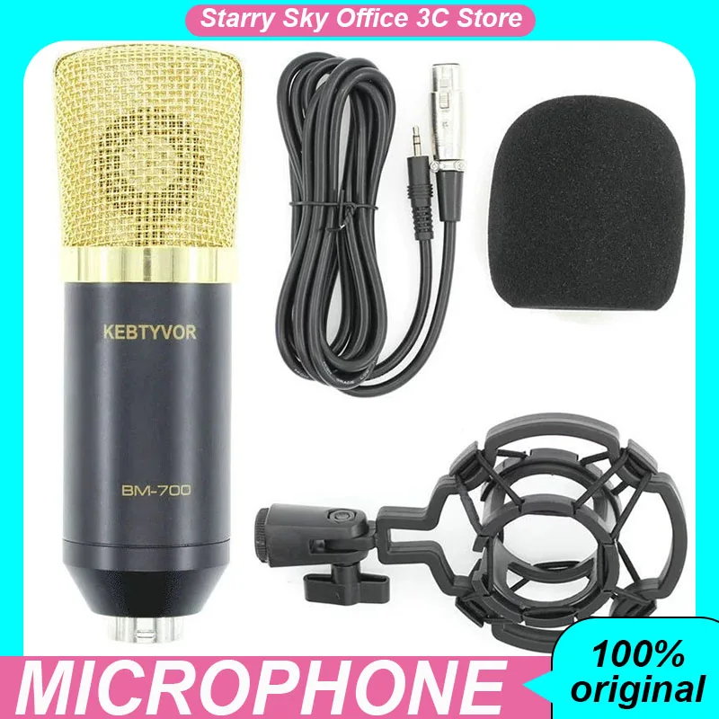 

BM700 Condenser Microphone Professional Cardioid Studio Condenser Mic for Karaoke MC Computer Recording External Sound Card