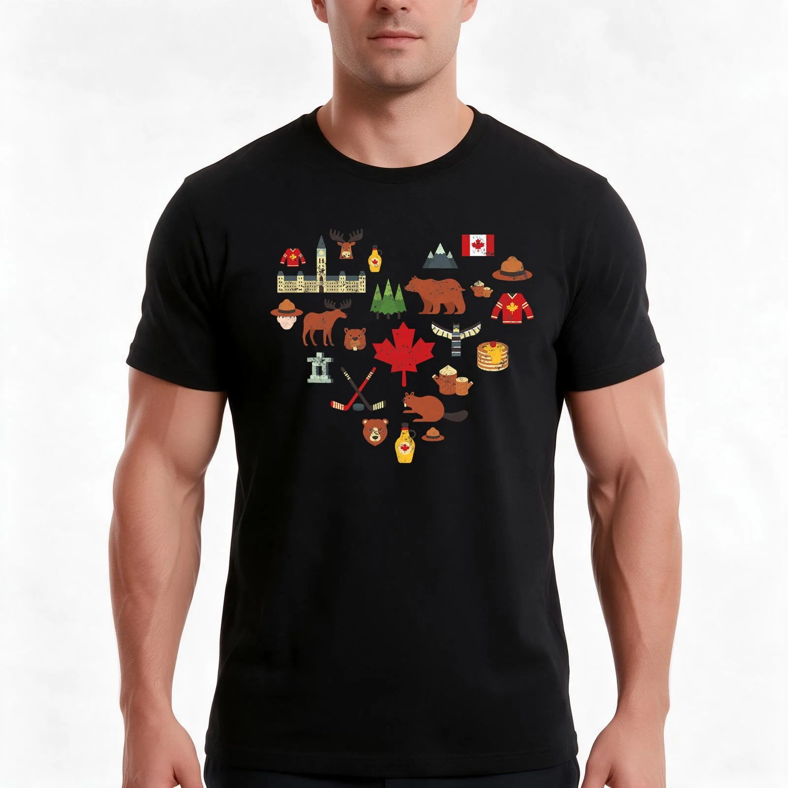 Canadian Vintage Symbols Canada Flag T-Shirt, Summer Casual Cotton Tee, Oversized Streetwear Tops, Vintage Graphic Print