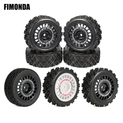 Pneu de borracha colado e rodas plásticas, aro para RC Rally Racing Car, TT-01, TT-02, XV-01, DF-03, TA06, PTG2, HPI, WR8, peças de upgrades, 12mm, 4pcs