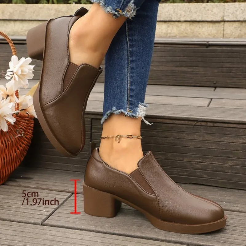

2026 New Pointed Mid Heel Women's Shoes Shallow Mouth Single Shoes Women's Fashion High Heel Women's Autumn Shoes Plus Size 41