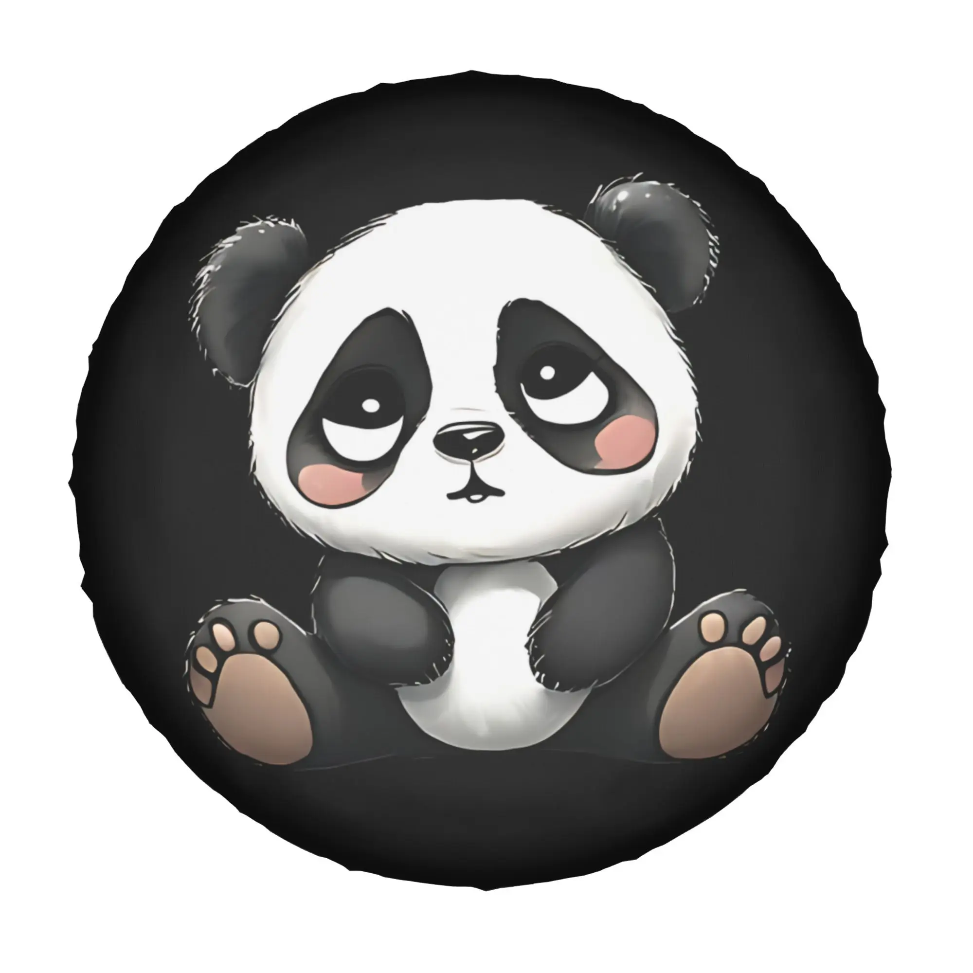 2D Flat Printing 1pc Lazy Blush Cartoon Panda Printed Car Tire Cover, Universal Stylish Spare Wheel Protector, Perfect Fit Easy