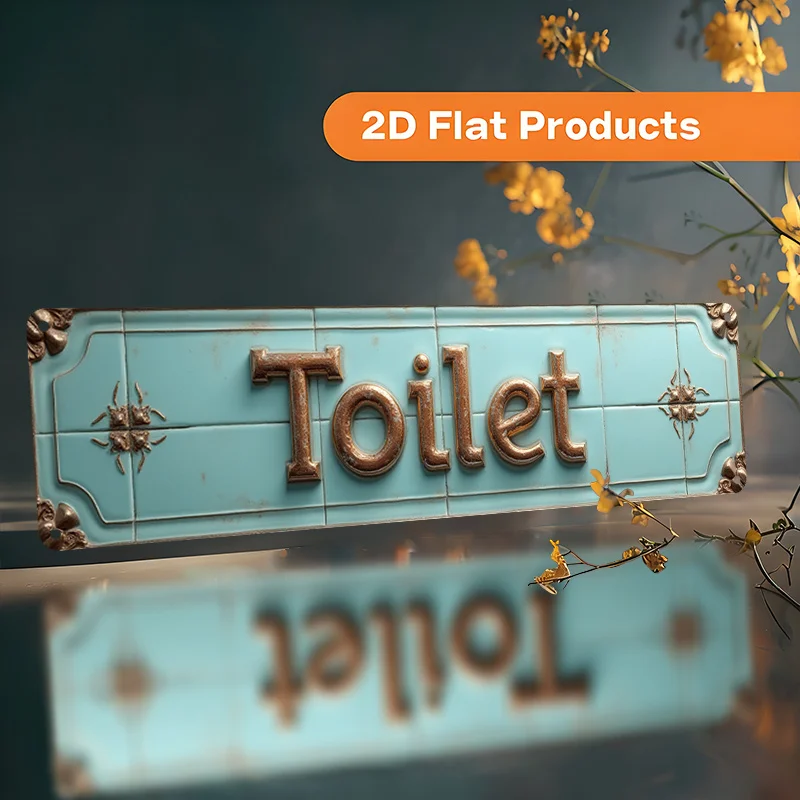 2D Flat, Vintage „Toilette/Badezimmer“-Schild – Rustikales Aluminium-Wandschild mit verziertem Rand und Toilettentext, langlebig für den Innen- und Außenbereich