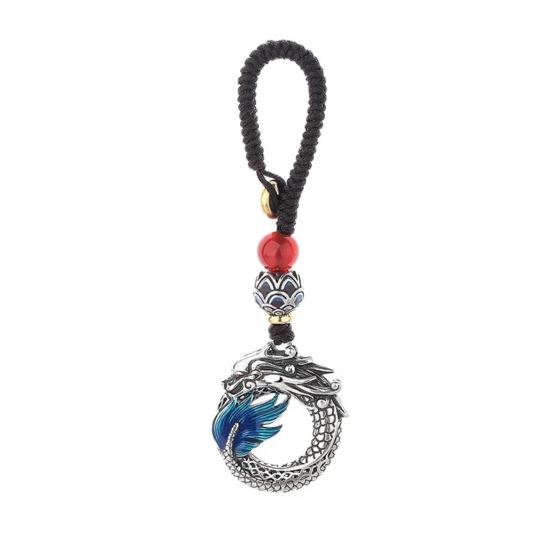 

Zodiac Dragon Pendant Keychain Male Lucky Gift Personality Colored Relief Lotus Bead Jewelry Car Hanging Accessories Men