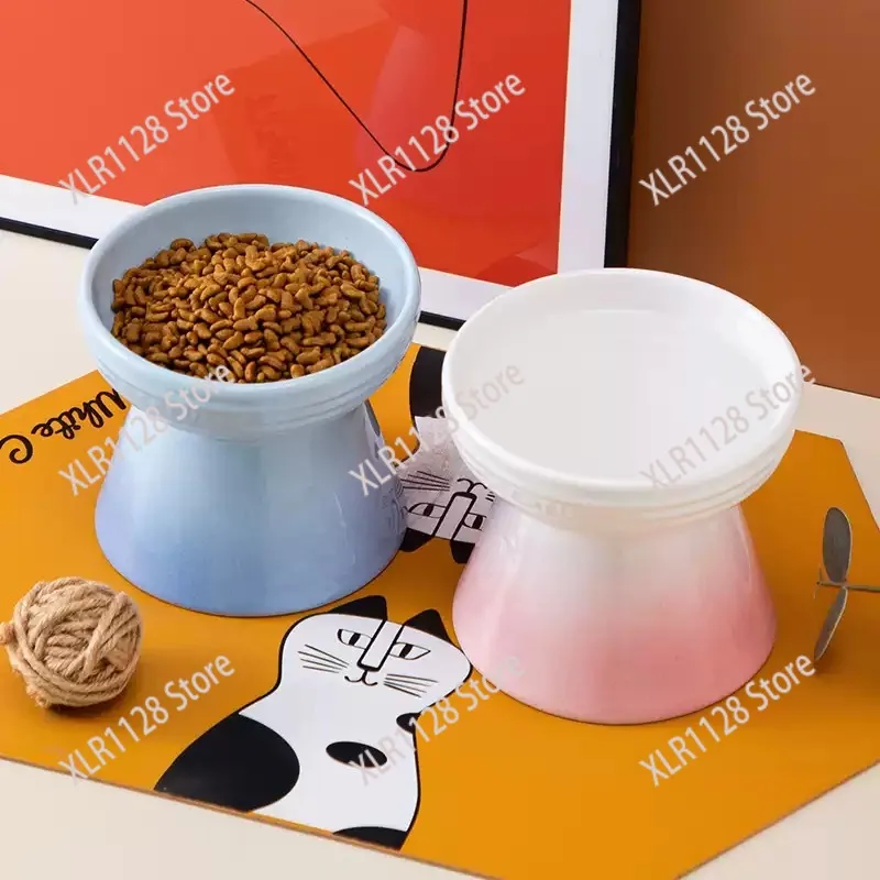 

High Stand Ceramic Pet Bowl Slanted Mouth Black Food Dish Water Bowl for Cats Dogs