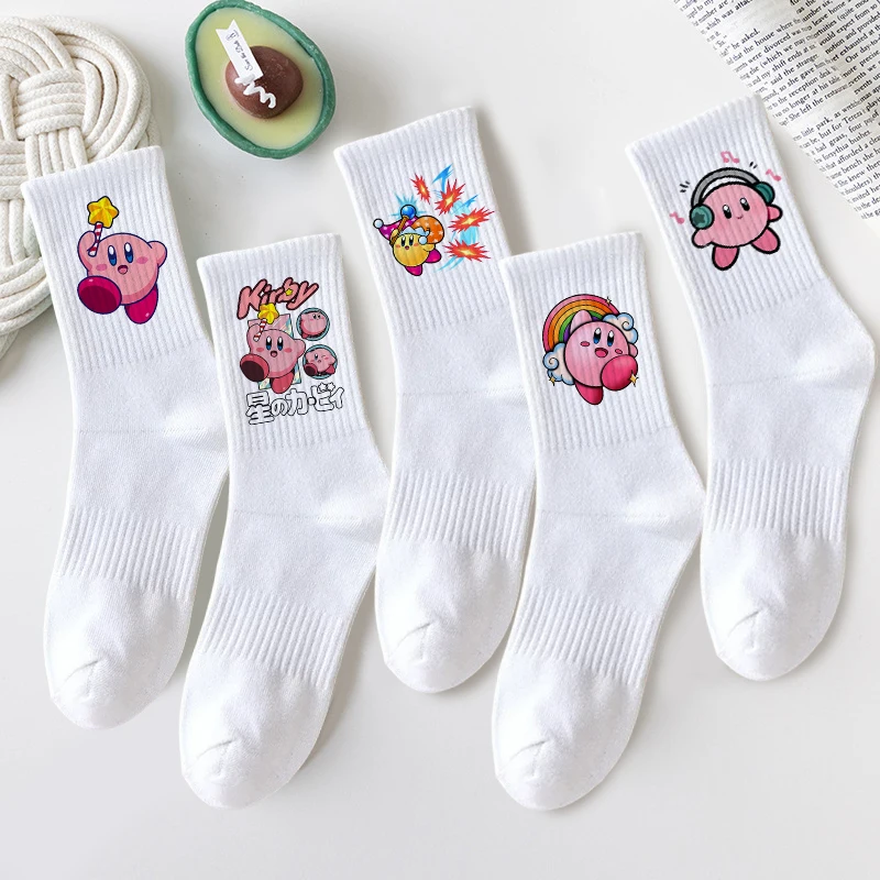 Kirbys Sports Sweat-proof Stockings for Students Anime Cartoon Printed Socks Men Women Versatile Fashion Odorproof Stocking