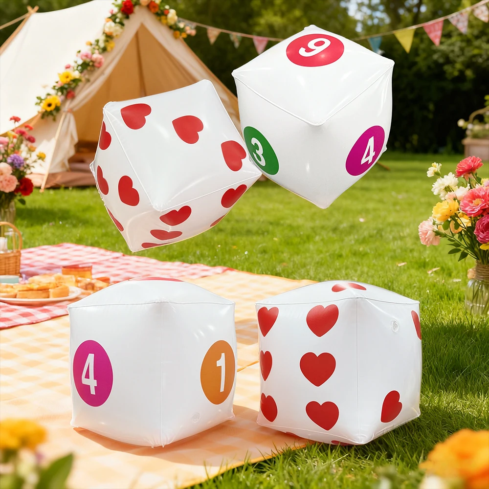 

Inflatable Heart Dice Set - Valentine's Party Props Number Dice for Game Room And Backyard Inflatable Dice Game