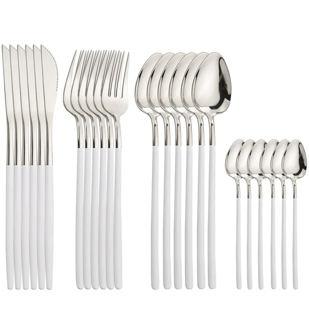 

24Pcs Silver Cutlery Set Stainless Steel Dinner Knife Fork Spoon Dinnerware Set Kitchen Tableware Western Silverware