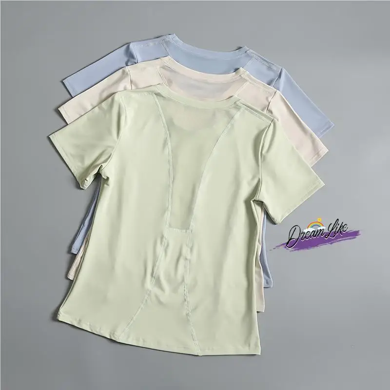 

Женская летняя спортивная футболка для бега, свободного кроя, утягивающая, модная, быстросохнущая, для фитнеса и йоги