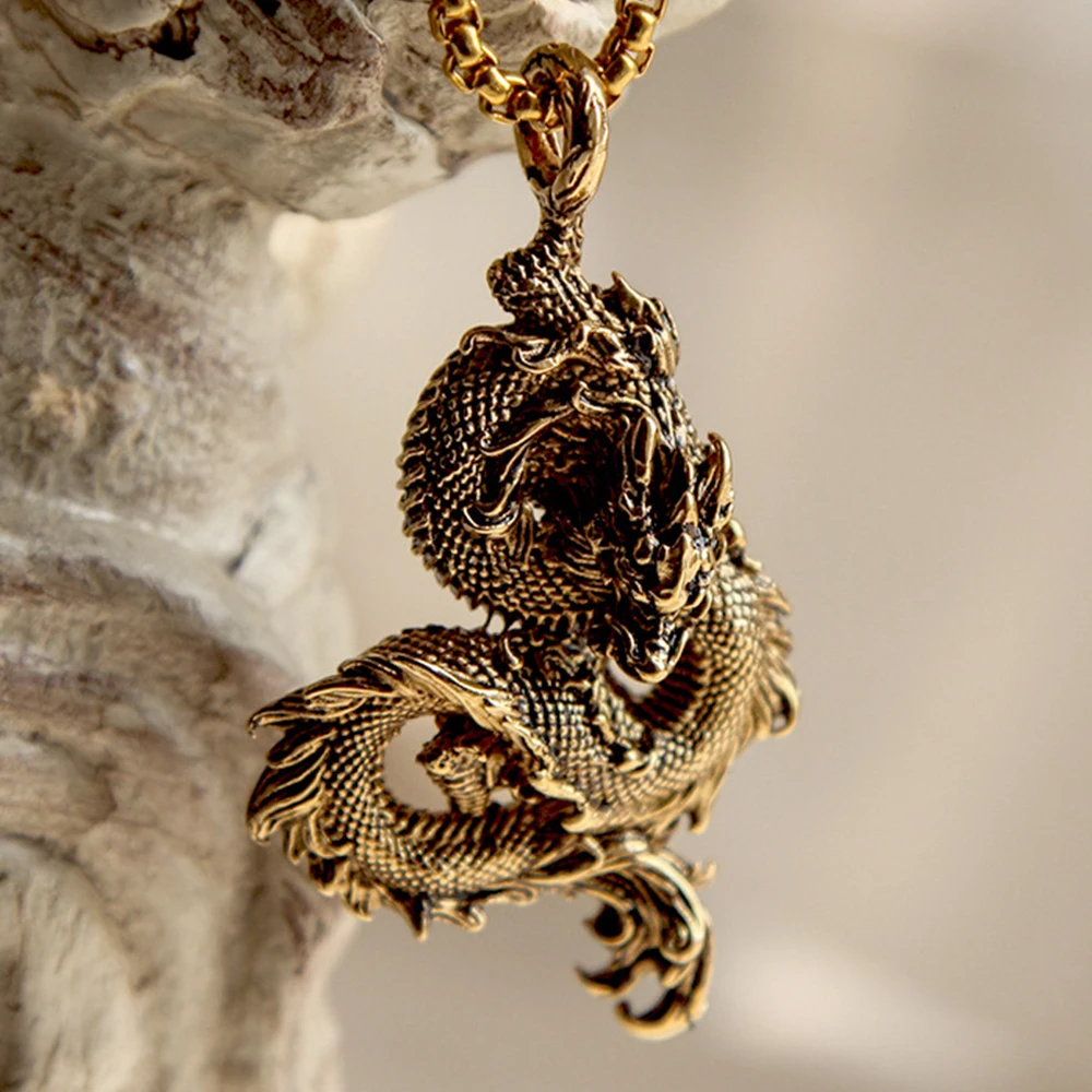 

Symbol of year 2024 Dragon Vintage Chinese Dragon Necklace Pendant for Women Hip-hop Punk Men Chain Gifts Jewelry Accessories