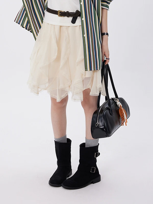 

Юбка-трапеция Sweet Ort, плиссированная, с кружевом, длиной до колена, женская, из легкого полиэстера, с высокой талией на резинке...