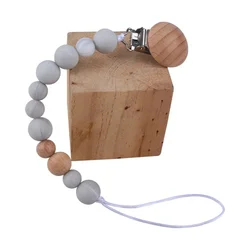 2023 New Baby Wood Beaded Pacifier Clip Silicone Chain Nipple Holder Infant Soother Teether