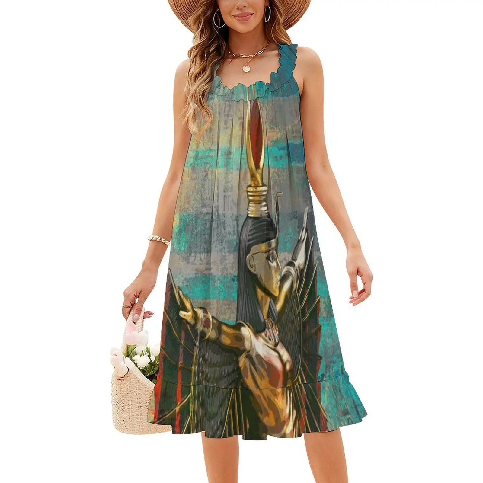 - فستان حفلات نسائي من Goddess of Egypt ملابس نادي مطبوعة عصرية للإناث آلهة مصر فرعون مصري عرقي #4