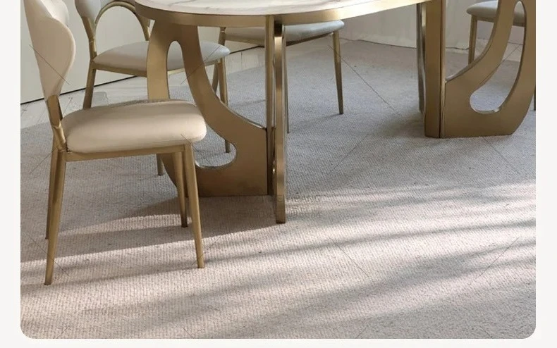 High-end villa rectangular luxury stone dining table rock slab marble pattern household dining table