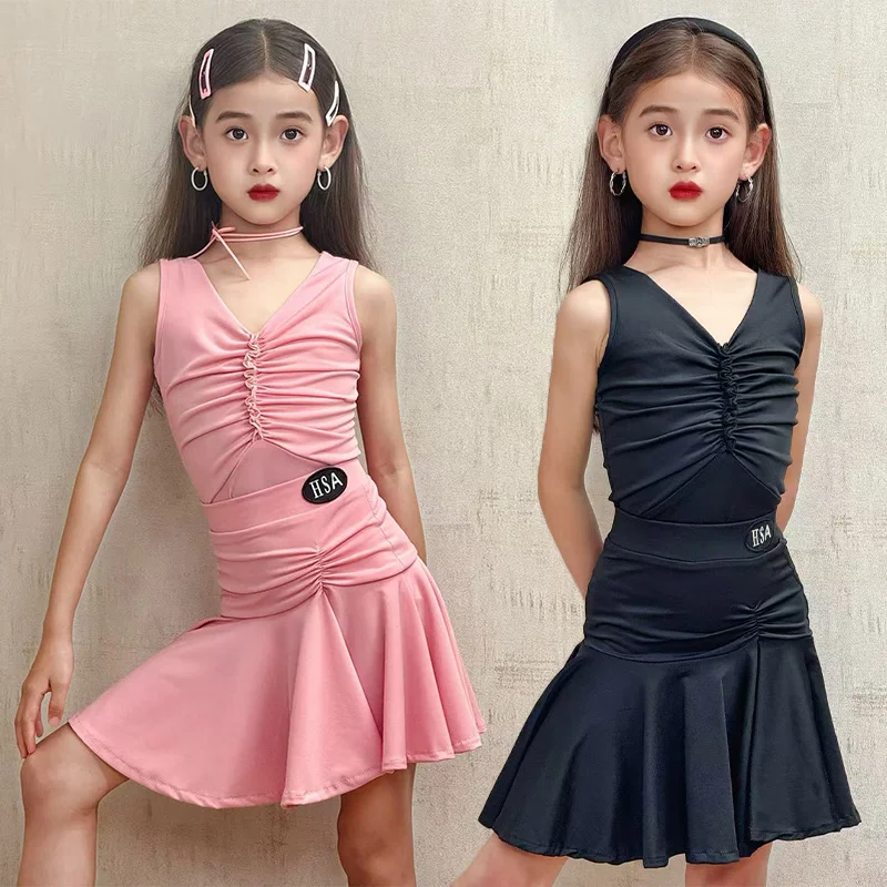 

Одежда для латинских танцев для девочек, новинка 2025 года, детская танцевальная одежда для соревнований, тренировочная одежда для выступлений