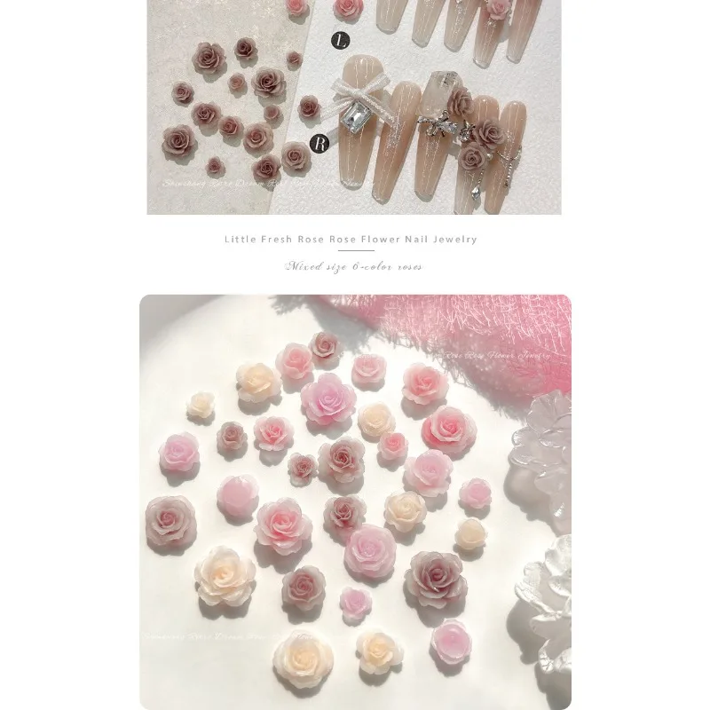 50PCS 3D Mix Sizes Beautiful Blossoming Rose Flowers Resin Adhesive Nail Art Rhinestones Decorations Manicure Kawaii Charms image 4