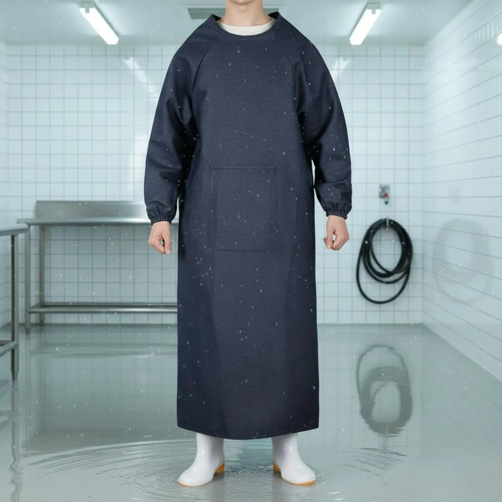 Long Sleeve Cotton Twill Apron Long-Lasting Cotton Twill Work Gown Workwear Dustproof Safety Smock Rear Tie Design