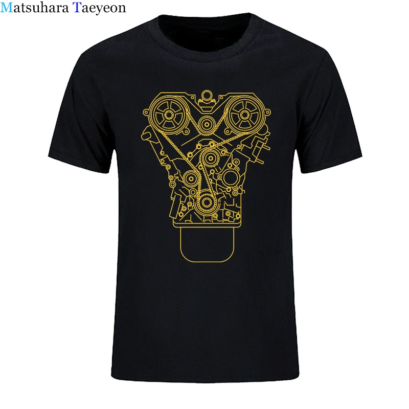 Men T Shirt 100% Cotton Brand New ENGINE DESIGN T-shirt Black JDM Tuner Decal Mechanic Tool Garage Piston Summer Tee Shirt