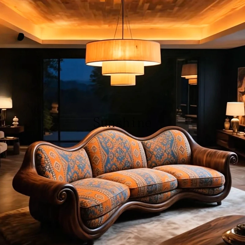 

Italian light luxury home solid wood three-person sofa