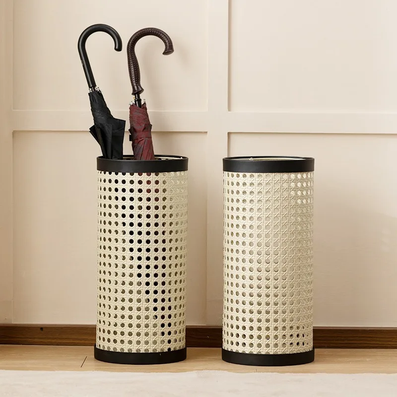 

Japanese umbrella holder minimalist design cream style imitation rattan umbrella bucket home storage rack