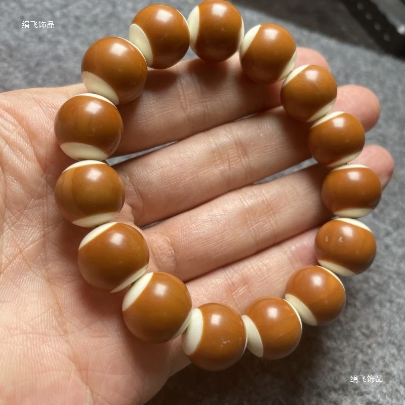 Natural olive pit apple garden hand-carved beads, red iron core with , Buddha bead bracelet, 15mm gold label carving