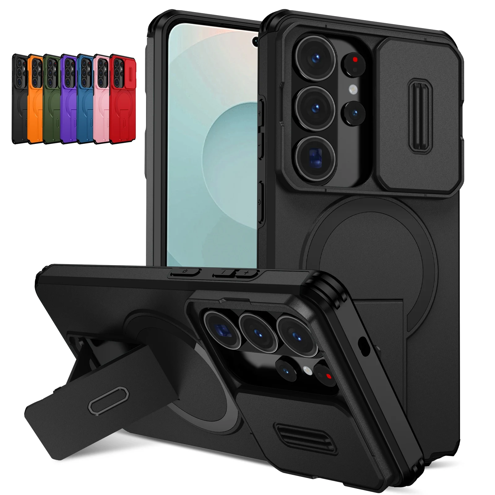 Capa Magnética para Carregamento Sem Fio Magsafe para Samsung Galaxy S26 S25 S24 S23 Ultra Plus S24 S25 FE S25EDGE com Suporte Reforçado ﻿