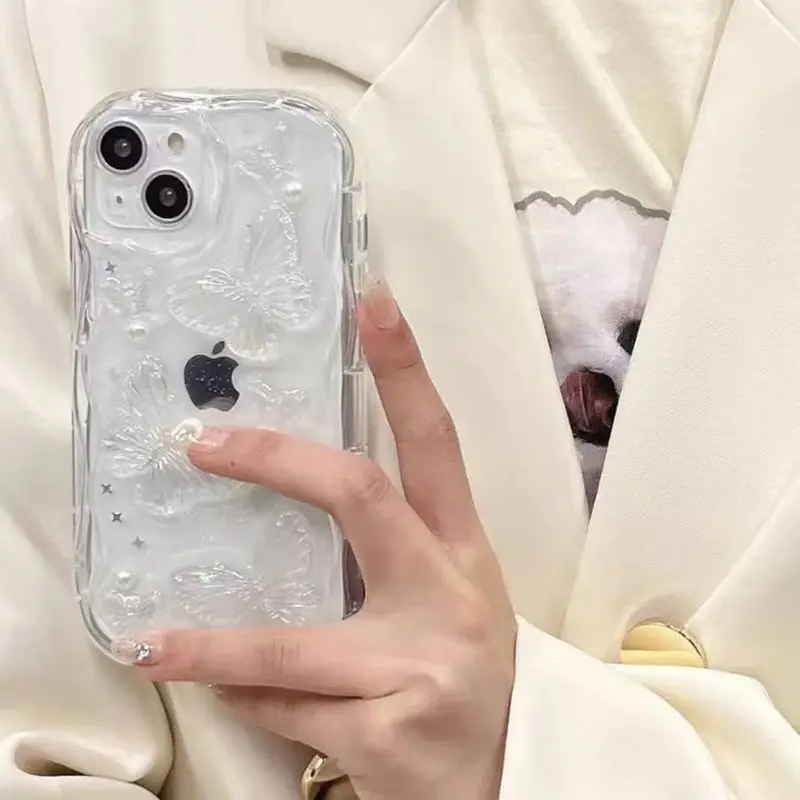 حافظة شفافة لامعة كريستالية ثلاثية الأبعاد لهاتف آيفون 16 15 14 13 12 11 Pro Max Plus XR XS Max غطاء موجة لؤلؤي على شكل نجمة لامعة #2