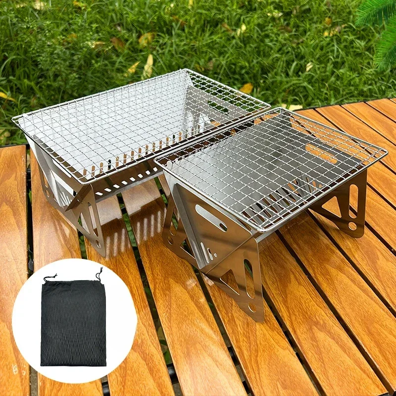 Camping Wood Burning Stove with Grill Plate, Portable Folding Stainless Steel Barbeque Cooking Stove, Storage Bag