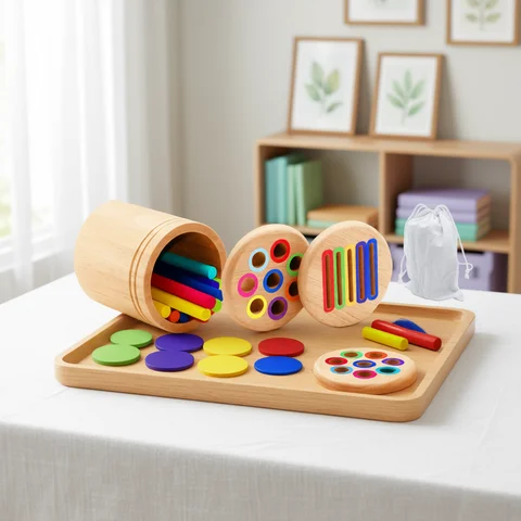 Montessori Sensory Toys Montessori Wooden Toys Color Sorting Fine Motor Toys Shape Matching Sensory Toys Early Educational Puzzle Toys for Toddlers