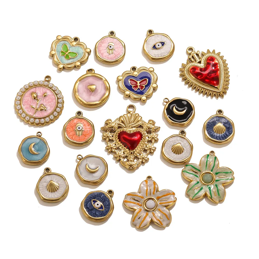 

Stainless Steel 18K Gold Charms with Flowers Hearts More for DIY Woman Earring Bracelet Necklace Jewelry Making Accessories