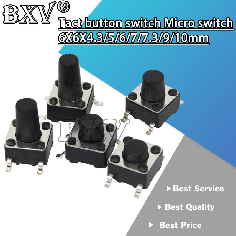 50PCS New 6X6X4.3/5/6/7/7.3/9/10mm SMD Tactile Push Button Switch Micro Switch 6*6* 4.3MM 5MM 6MM 7MM Power Switch Button