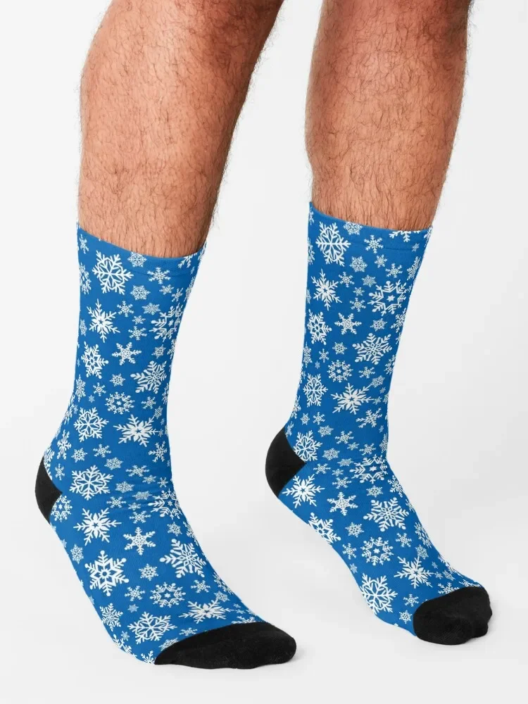 Chaussettes flocon de neige bleues pour hommes et femmes, coton, haute qualité, cadeau de gym