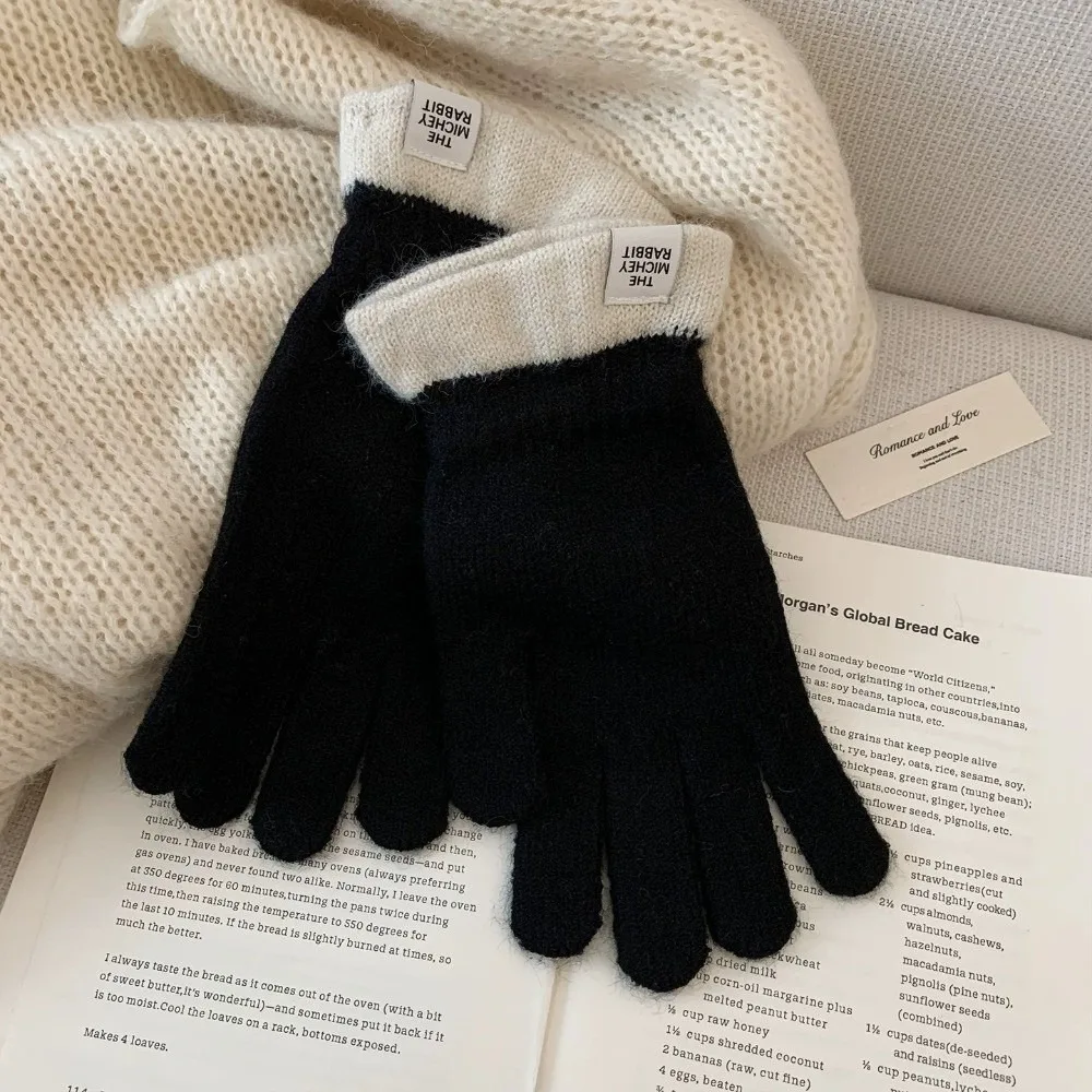 Polyester One Tip Touch Screen Gloves Warm Lining Cold Proof Knitted Gloves Cold Weather Stretchy Winter Warm Gloves Cycling