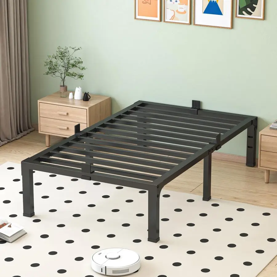Base de Cama Individual, Plataforma Metálica Resistente de 12 Pulgadas con Tope Antideslizante para Colchón, Soporte de Láminas de Acero Silencioso, Antideslizante, Sin Necesidad de Base de Caja