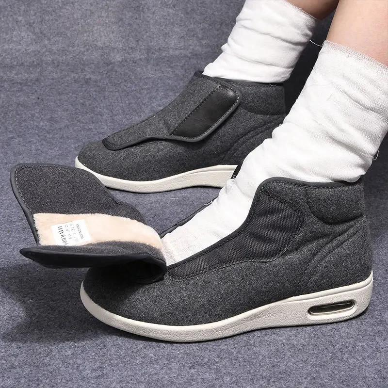 XIHAHA Winter Velvet Orthopedics Wide Feet Swollen Shoes  Eversion Adjusting Soft Comfortable Diabetic Shoes Walking Shoes