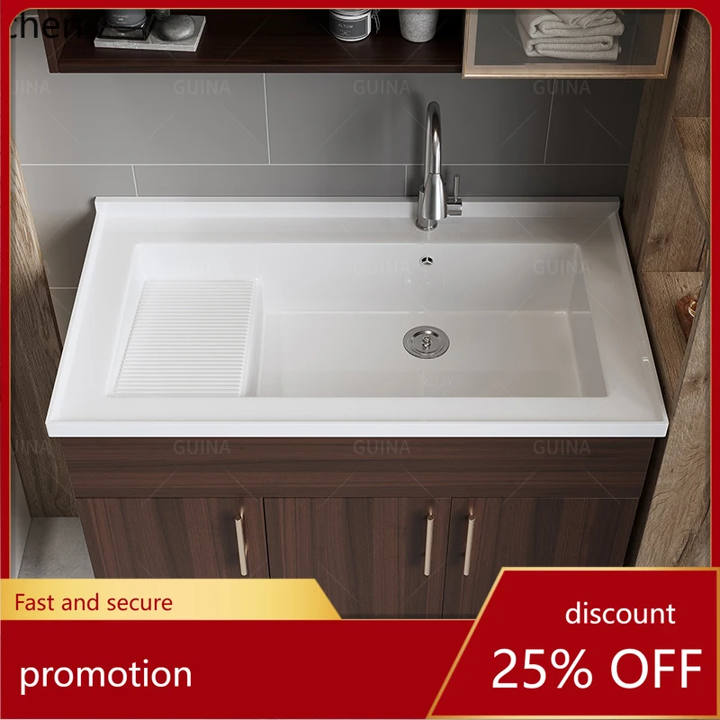 

HT Balcony 304 Stainless Steel Ceramic Integrated Laundry Large Basin with Rubbing Board Sink Hand and Face Table