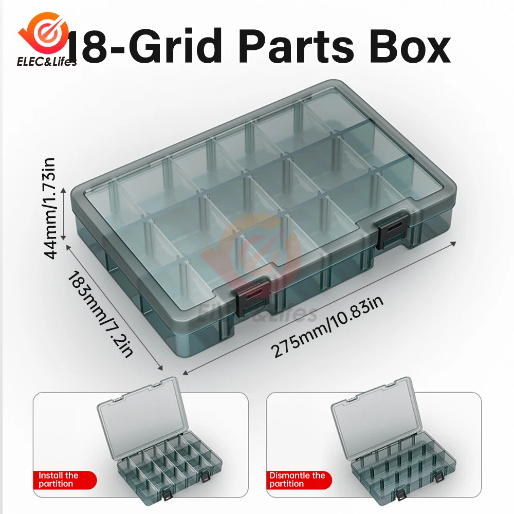 6/8/21 Grid Parts Box Toolbox Plastic Home Screw Box Electronic Accessories Tool Box Parts Storage Thickened Grid Box