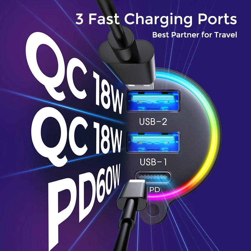 Joyroom Bluetooth 6.0 FM/AUX Transmitter Car Adapter Audio FM Transmitter Bass Boost 3 Ports PD&QC 3.0 FM Bluetooth Fast Charger gallery 4